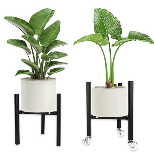 elthmpr Blumenständer Schwarz Pflanzenständer Metall Verstellbarer - Blumenhocker mit Rollen Blumentopf Ständer Modern Dekoständer für Innen und Draußen Pflanzenhocker für 23-32 cm Töpfe