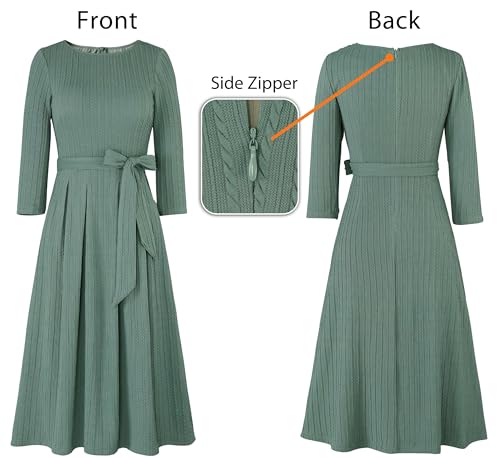 Image of VFSHOW Womens Work Business Casual Church Pockets Belted A-Line Midi Dress