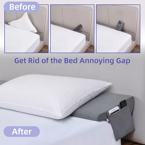 Image of Vekkia Queen Bed Wedge Pillow for Headboard Gap, Mattress Gap Filler Pillow to Cover 0-6 inch Gap, Bed Wedge Gap Filler with High-Density Foam, Removable Washable Cover, Gray, 60 inchx10 inchx8.5 inch