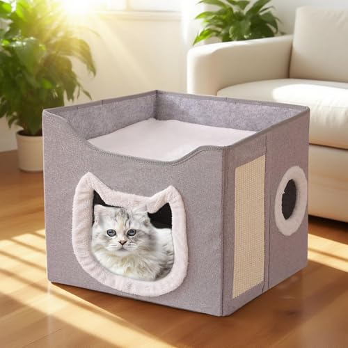 Maison pour chat extérieur et intérieur | Abri pliable 2 couches avec niche - 3