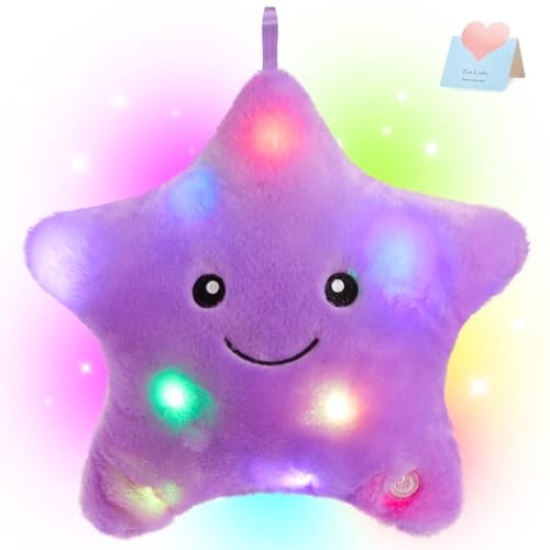 WEWILL 9'' LED Twinkle Star Soft Plush Pillow Toys Glowing Stuffed Star Light up Pillow Plush with Colorful Night Lights Birthday Valentines Gift for...