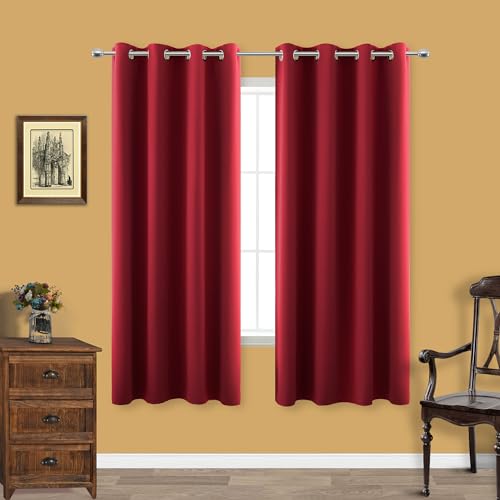 Image of KOUFALL Red Room Darkening Blackout Curtains 63 Inch Length for Dining Room 2 Panels Set Thermal Light Blocking Curtains for Living Room Boys Bedroom Kid Gamer 63 Long