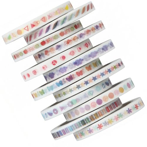Bruislard Washi Tape Thin Skinny Basic Washi Tape Set Thin Washi-Tape 12 PCS 5MM Wide Decorative Tapes Scrapbook Washi-Tape for Journaling Craft Tapes Length 3meter