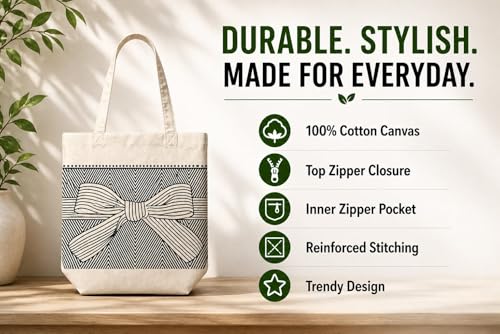 Image of Canvas Tote Bag for Women with Zipper