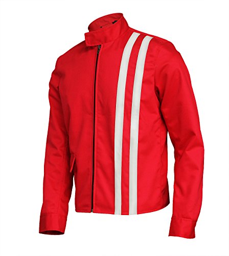 SpazeUp Mens Red Speed Jacket - White Stripe Vintage Motorcycle Biker Lightweight Cotton Blue Jacket Men3