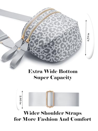 Image of Pure Colour Crossbody Bag Bum Bag for Women,Spacious Purse Fanny Packs Belt Bag,Oversized Bum Bag (Light Grey Leopard Bum Bag)