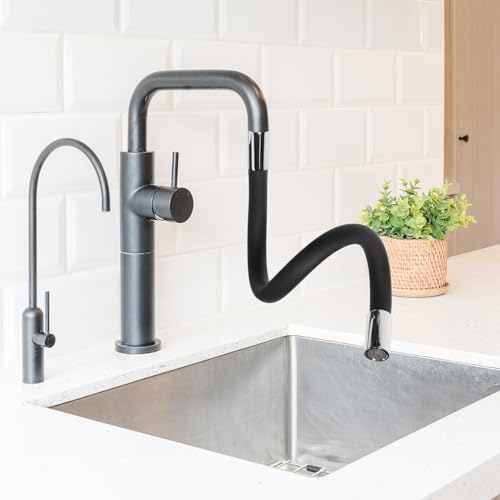 Extensor de grifo de cocina negro de 50 cm antisalpicaduras y accesorio de ahorro de agua 4