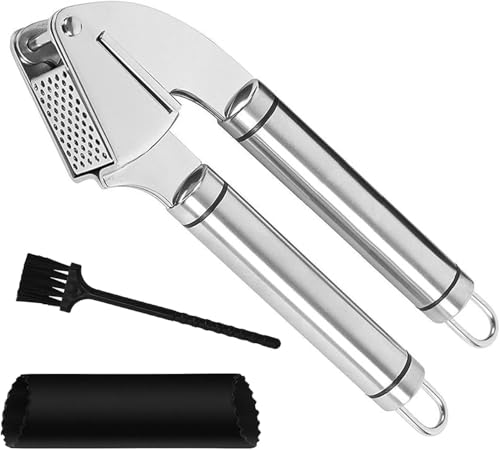CINEYO Garlic Press, Stainless Steel Mincing & Crushing Tool for Nuts & Seeds and Ginger press - Professional Grade, Easy Clean, Dishwasher Safe
