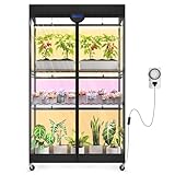 Barrina LP900 Mini Greenhouse with Grow Lights, 4-Tier Plant Stand with135W TX-S45 3FT 3 Dimmable Full Spectrum Lights , Plant Shelf with Tent Timer & Thermometer for Seed Trays 35.4 x 13.8 x 59.1IN