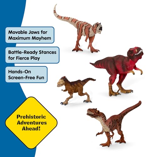 Image of Schleich Dinosaurs - 4 PC Red Dinosaur Playset for Boys and Girls - with T Rex Figure, Allosaurus, Intrepidus and Majungasaurus - Jurassic Era Realistic Dino Figurine Toys for Kids 3+ | 77726