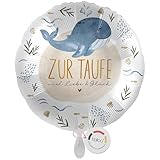 balloa Folienballon XXL Zur Taufe Wal mit Meereselementen, Helium Ballon als Geschenk zur Taufe für Jungen oder Mädchen, dekorativer Luftballon, Tischdeko und Raumdeko für Kirche Tauffeier, 53cm