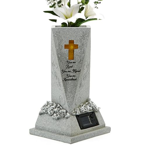 Jarrón de cementerio para decoración de tumbas,Jarrón de cementerio con lámpara solar,Florero LED solar - Jarrón decorativo de estatua de cementerio pintado a mano para jardín, cementerio, césped, pat