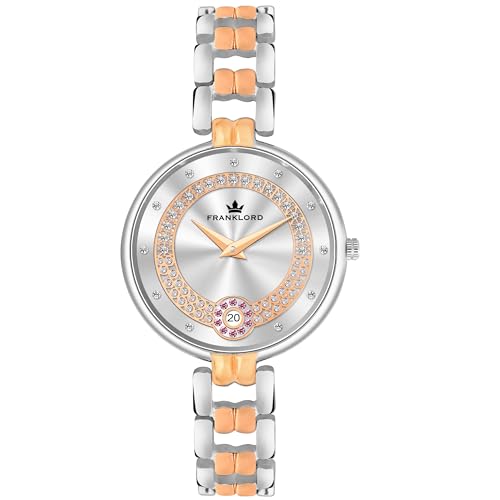 Franklord Jewellery Series Analog Watch for Women | Elegant Grey Dial | Gold & Silver Leather Strap | Stylish Wrist Watch for Ladies (B0CLVJC4DG) Amazon Price History, Amazon Price Tracker