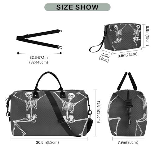 Large Travel Duffel Bag, Skeleton Dance Funny Sport Tote Gym Bag, Shoulder Weekender Overnight Bag for Women Men, Carry On Luggage with Toiletry Bag3