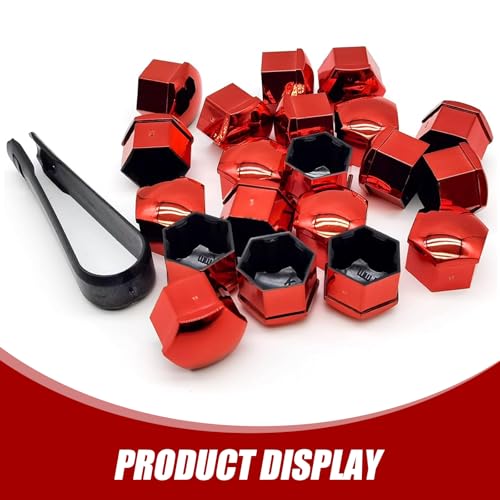 Image of 20 PCS Wheel Nut Cover, Hexagonal Tire Screw Dust and Rust Proof Protective Cap with Puller, Perfect Fit Plug-in Tire Bolt Personalized Decorative Accessories, for Most Cars Trucks (Red)