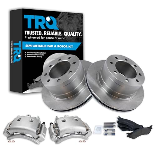 Image of TRQ Rear Brake Pad, Caliper, & Rotor Kit Semi-Metallic Vented Compatible with 2003-2008 Dodge Ram 3500