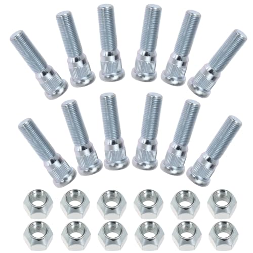 NUANJUYU 12Sets Wheel Stud with Nuts for Traile for Lippert Trailer for Axles 3500 lb to 4400 lb with 1/2-20 UNF Thread Size 0.617 Spline 0.77 Head 2.2 Total Length