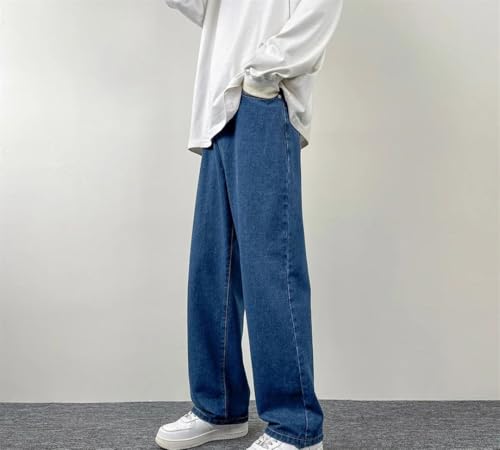 Men's Casual Blue Jeans Summer Medium-Thick Zipper Straight Wide-Leg Pants2