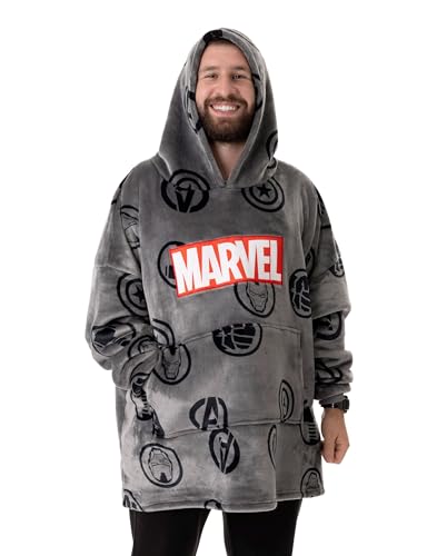 Marvel Mens Wearable Blanket Hoodie | Adults Pullover with Character and All Over Print Graphics