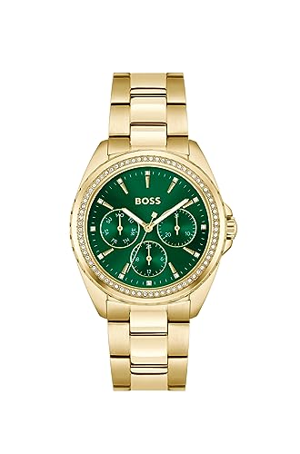 BOSS Atea Qtz Multifunction Green Round Dial Womens Watch|Ionic Plated Thin Gold Steel Material|Gold Color Band - 1502714 (B0CJ58XZZL) Amazon Price History, Amazon Price Tracker