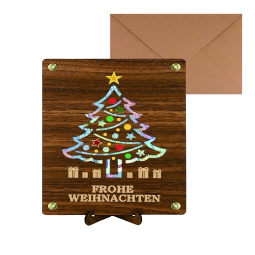 Regalo de dinero de Navidad de madera – Embalaje para regalo de dinero con soporte, con agradecimiento, XL (20 x 15 cm), diseño de árbol de Navidad, regalo de Navidad para familiares y amigos