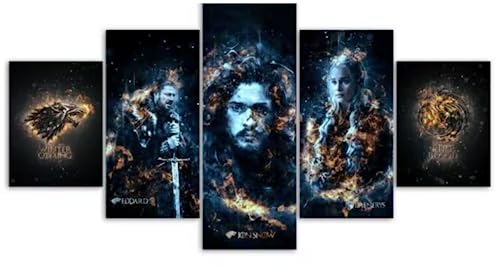 Cuadro Personajes De La Película Juego De Tronos Xxl Impresiones En Lienzo 5 Piezas Cuadro Moderno En Lienzo Decoración Para El Arte De La Pared Del Hogar 150×80 Cm Hd Impreso Mural (Enmarcado)