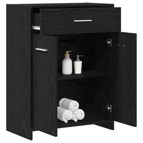 Armario de baño con cajón y amplio espacio de almacenaje negro 4