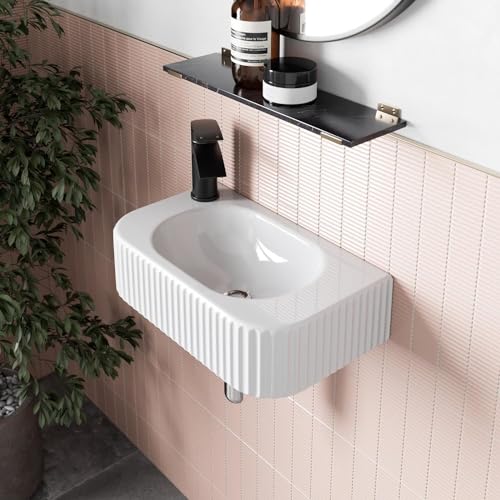 BAYSTONE® Wall Hung Basin for Bathroom and Cloakroom Hand Wash Basins Sink Modern White Gloss, 446 x 265mm