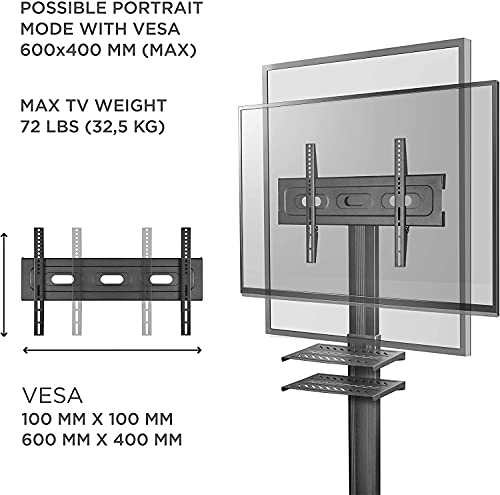 Onkron Mobile Tv Stand With Wheels For 32-65 Inch Flat/Curved Tvs Up To 72 Lbs - Adjustable Tv Stand, Tv Cart Rolling Tv Stand With Shelves, Floor Tv Stand On Wheels, Black Tv Stand Tall #TOP4