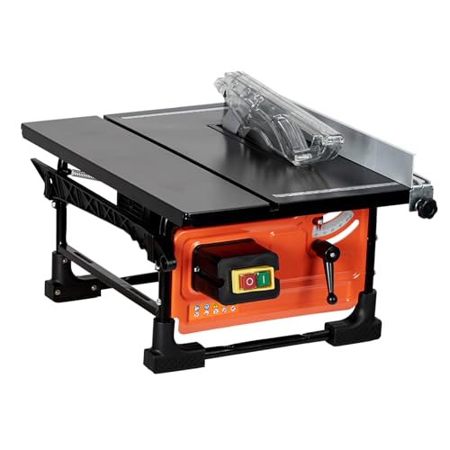 8-inch Table Saw for Jobsite, 6.7-Amp Copper Motor, Cutting Speed up to 3576RPM, 24T Blade, Compact Portable Table Saw Kit, with Sliding Miter Gauge DIY Woodworking and Furniture Making, Orange