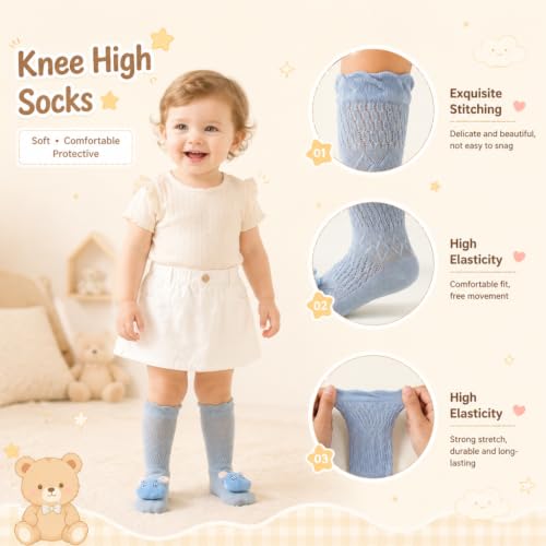 Image of SNOWIE SOFT Baby Girls Stocking Polyester Cotton Mesh Stocking Knee High Breathable Summer Stockings Cartoon Baby Stockings Gift for Baby Girls 0-3 Years Old