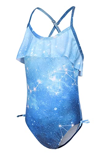Image of Girls One Piece Swimsuits Halter Bathing Suits Summer Ruffler Swimwear 2-14 Years