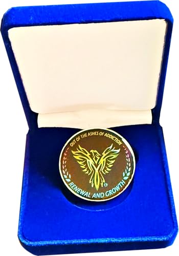 Phoenix Recovery Coin – “Out of The Ashes of Addiction” Sobriety Medallion with Serenity Prayer – Renewal & Growth Token in Blue Velvet Box – Unisex Clean Time Gift for All 12-Step Programs