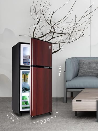 Refrigerator with Freezer 3.5 Cu.Ft with 7 Level Adjustable Thermostat Control 2 Door Energy Saving Top-Freezer Compact Refrigerator Wood - Image 6