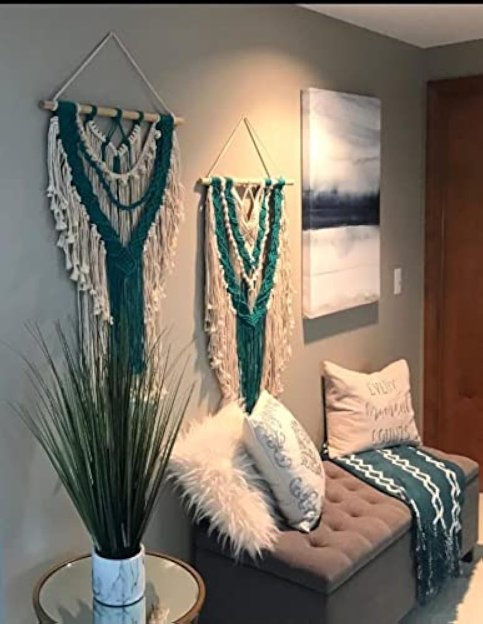 Macrame Wall Hanging Dreamcatcher, Boho Decor Set of 2