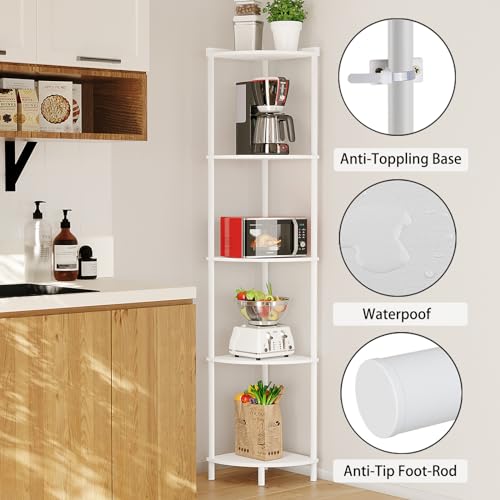 Image of SUNMORY 5 Tier Corner Shelf, 65 inch Tall Corner Shelves for Living Room Decor | Wall Corner Bookshelf, Industrial Display Shelf, Multi Unit Organizer, Narrow Plant Stand for Bedroom Bathroom Small Space