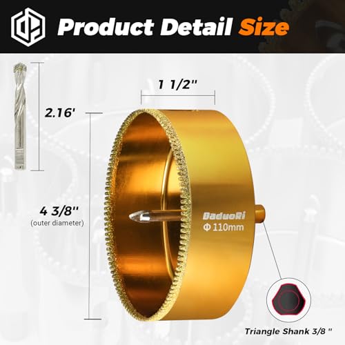 Image of 4 1 /4 inch Serrated Diamond Hole Saw with 2Pcs Removable Pilot Bits, Easy-Align for Precise Drilling in Porcelain, Ceramic, Granite, and Marble (4.25 inch Tile Drill Bit)