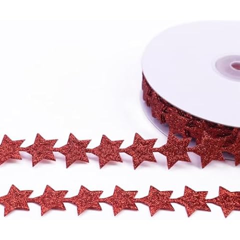 Glitter Star Ribbon Red Sparkly Star Ribbon Trim for Crafts Gift Wrapping Wreath DIY 1 Roll 20 Yards 0.8 Inch Cover