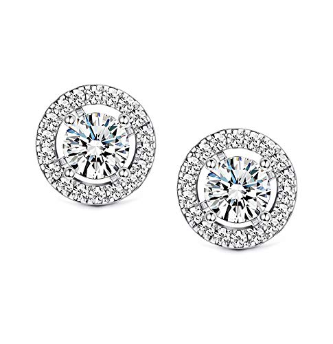 Sllaiss 925 Sterling Silver Halo Stud Earrings for Women Round Cut CZ 4-Prongs Removable Jackets Earrings Different Studs