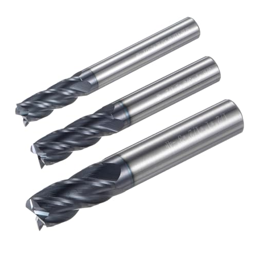 Image of uxcell End Mill Set 5 /16 inch 3 /8 inch 1 /2 inch 4 Flutes Spiral Helical Groove Tungsten Steel Straight Shank CNC Milling Bits for Aluminum Steel Cutting Metalworking