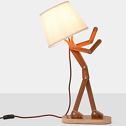 Hroome Novelty Table Lamp For Kids Bedside Bedroom Reading - Cool Wood Creative Swing Arm Design Chic Desk Light For Boys Girls Room Dorm Farmhouse - Bulb Included (Walnut) #TOP25