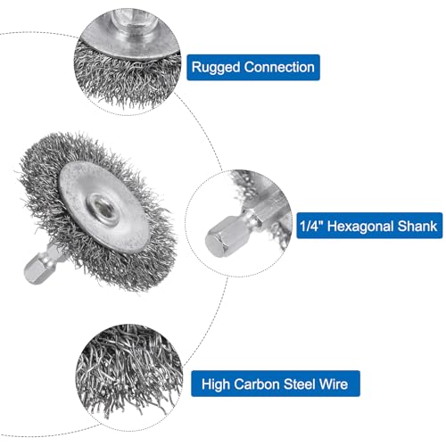 Image of uxcell 10Pcs Wire Wheel Brush 2 inch High Carbon Steel Wire Drill Brush with 1 /4-Inch Hex Shank for Rust Removal Corrosion Scrub Surfaces