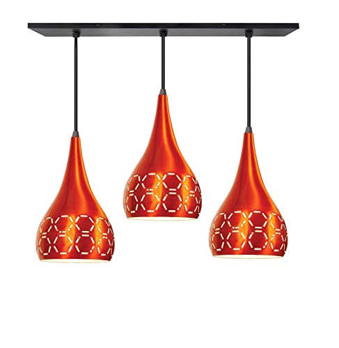 Image of GreyWings 3 Light Hanging Light for Home | Orange Aluminium Pendant Light with E27 Holder | Designer Ceiling Hanging Lamp for Bulb Not Included, Linear Set