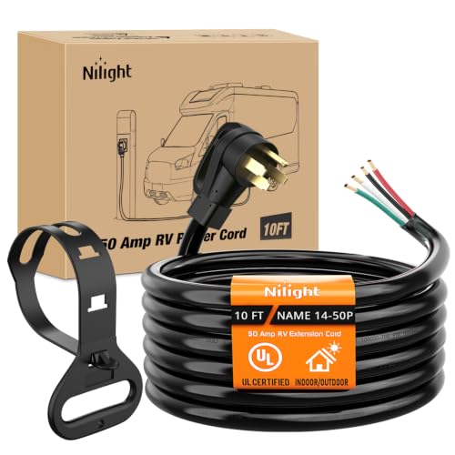 Image of Nilight 50 Amp 10FT RV EV Replacement Cord 4 Prong Extension Cable