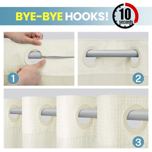 No Hook Shower Curtain with Snap in Fabric Liner- Hotel Style Waffle Weave Shower Curtains with See Through Top Window for Bathroom,Lvory,71" W x 74" L by Aovfy - Image 6