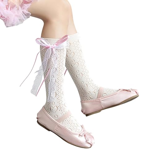 Lace Calf Socks for Teen Girl Bowknot High Boot Socks Leg Stockings Breathable Fashion Loose Socks