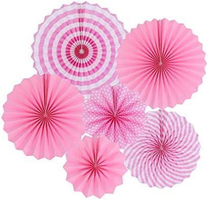 zilue Hanging Pink Paper Fans Decoration Kit Round Paper Garlands for Wedding Birthday Party Baby Showers Events Accessories Set of 6