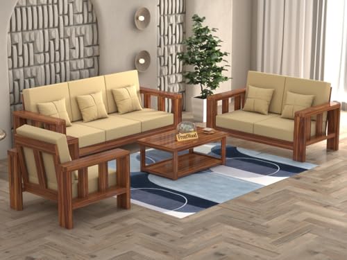Image of Sheesham Wooden 6 Seater Sofa Set for Living Room | Solid Wood Sofa | Rosewood Sofa Set for Home & Office | Lounge (Natural, 3+2+1 Seater)