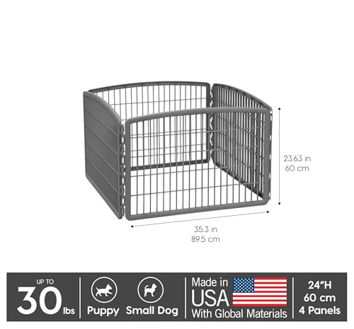 Image of IRIS USA 4-Panel Dog Playpen, Pet Enclosure, Dark Gray