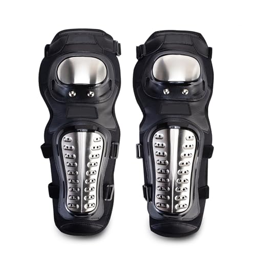 Coderas y Rodilleras de Acero Inoxidable para Motocicleta, Equipo de protección para Bicicleta de Carreras, Ajustable, Protector de espinilla Largo para ATV, MTB, Descenso,Black-Knee Pads